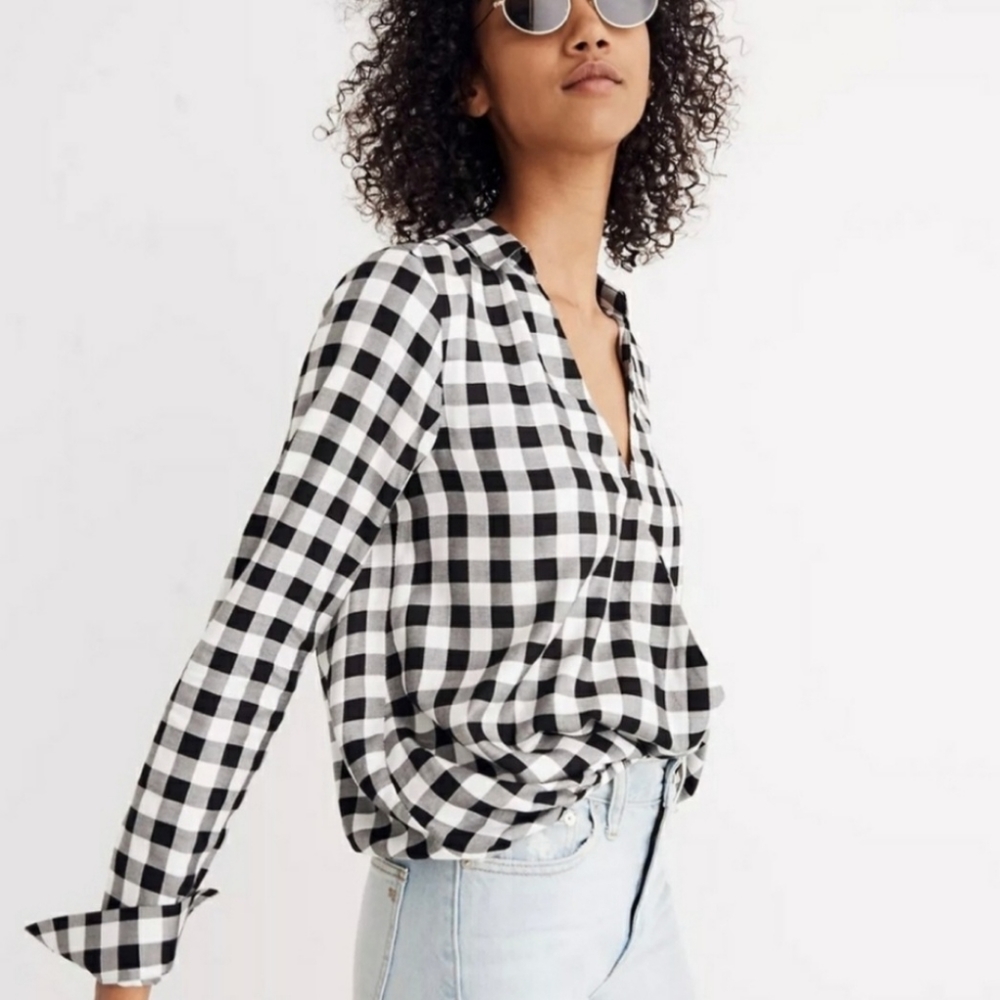 New $79 MADEWELL Wrap Front Shirt In Buffalo Check L